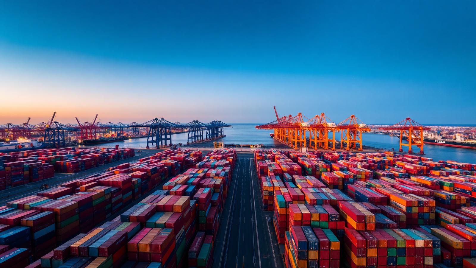 Shipping port with stacked containers ready for export